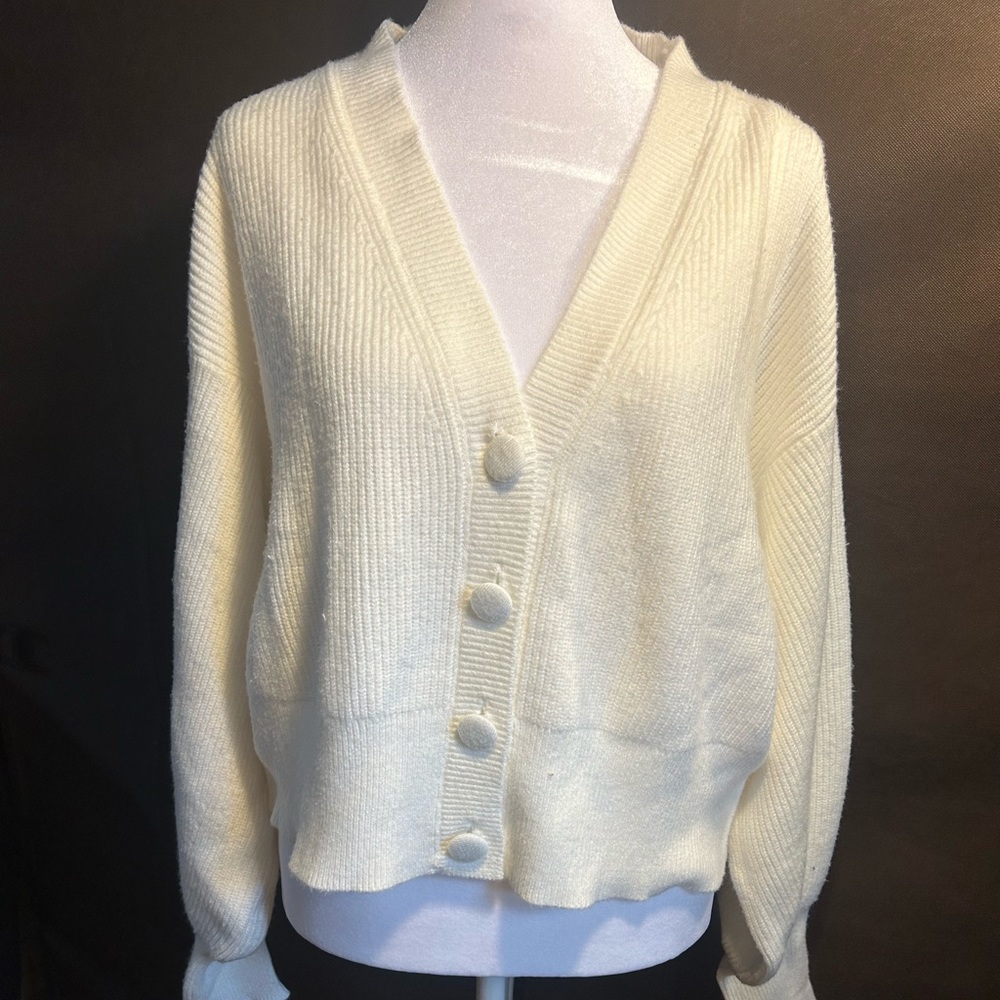 White button up sweater